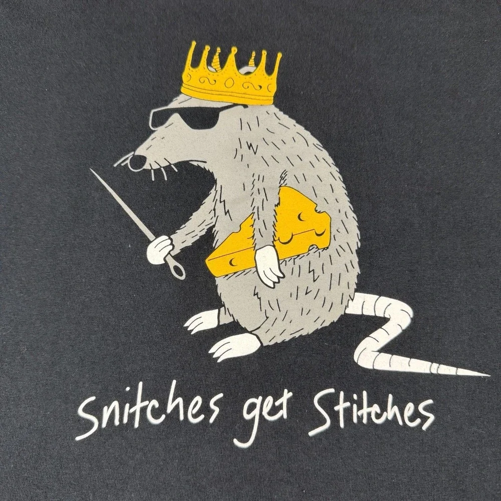 Riot Society Short Sleeve T-Shirt Men's Black Graphic Snitches Get Stitches Sz L